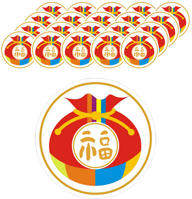 황금 복주머니 포장 데코 스티커 5cm, 혼합색상, 80개