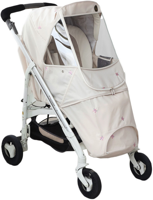 맘네스트 자수 유모차 사계절 방풍 커버 절충형 M 타입, 베이지코랫, 1개