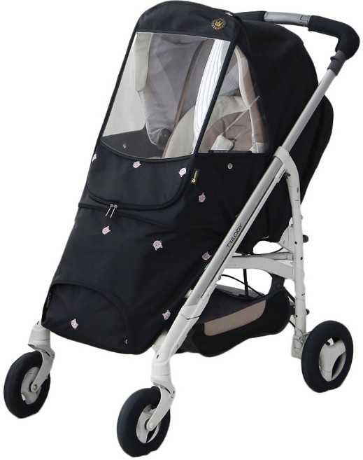 맘네스트 자수 방풍 유모차 커버 절충형 M, 블랙코랫, 1개