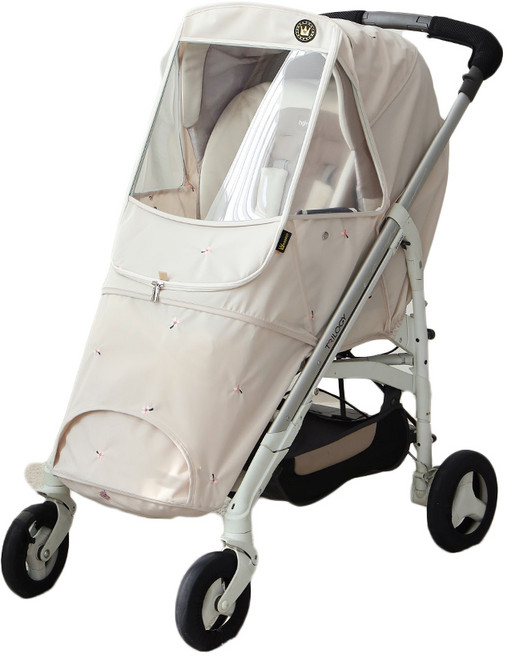 맘네스트 자수 방풍 유모차 커버 절충형 M, 베이지크로버, 1개