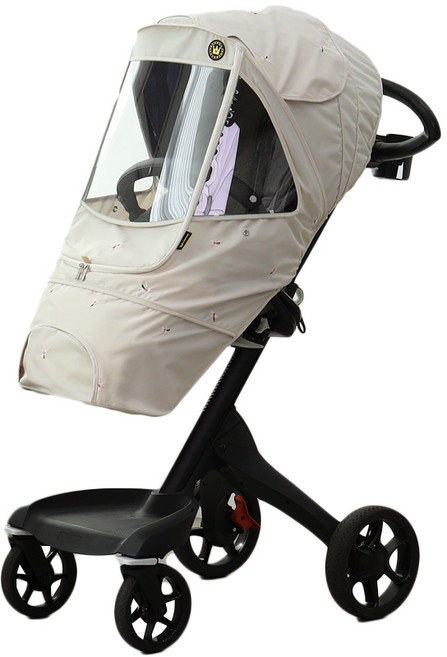 맘네스트 자수 방풍 디럭스 유모차 커버 S, 베이지 크로버, 1개