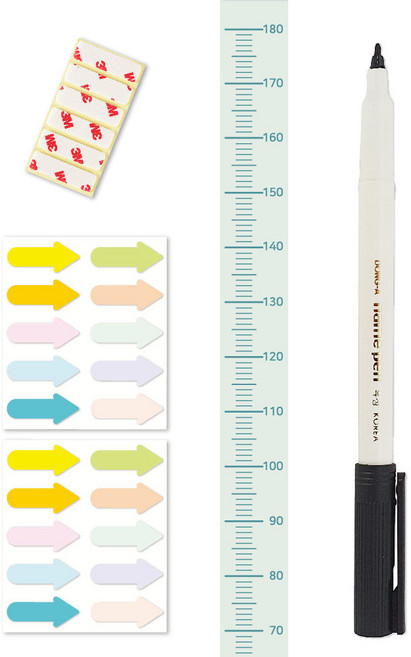 연두앵두 키재기 자 + 네임펜 + 기록스티커 세트, 09 그린(키재기 자)