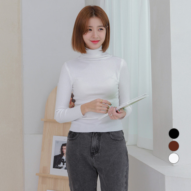 메종드디자인 여성용 니트 골지 폴라