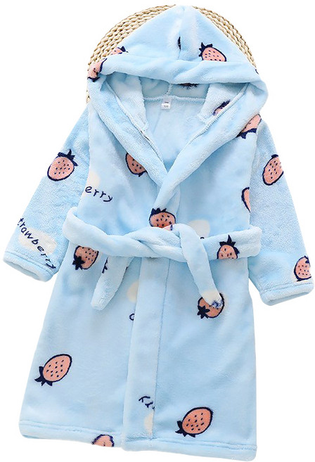 스타빈 아동용 큐트 패턴 후드 목욕가운, 블루딸기, 1개