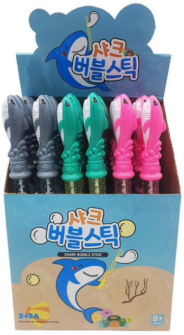 재미존 샤크 비누방울스틱 3종 8p, 그레이 + 민트 + 핑크, 1세트