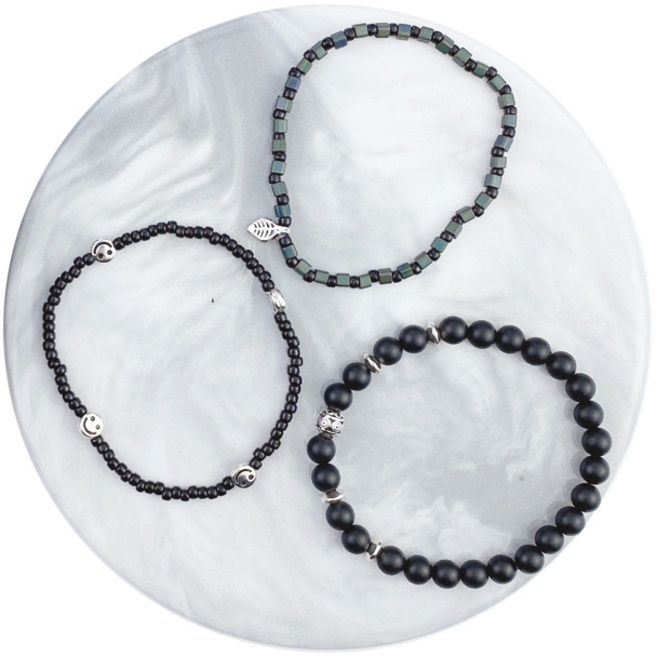 원석 비즈 레이어드 팔찌 만들기 3종 DIY KIT, 타입 1 블랙, 1세트