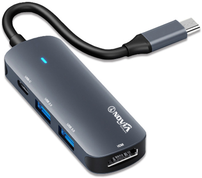 아이노비아 USB C타입 4 in 1 HDMI 4K 미러링 멀티허브 IHC4H, 네이비