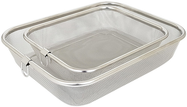 키친아트 스테인레스 사각 바구니 2종 세트, 실버, 1세트