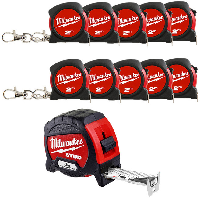 밀워키 키체인 줄자 2m 48-22-5507 10p + 스터드 마그네틱 줄자 5m 48-22-9706 세트, 1세트