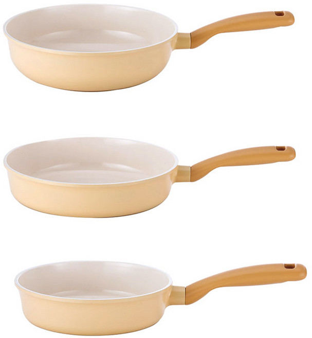 네오플램 국산 IH 인덕션 플랑 프라이팬 3종 세트, 미니 옐로우, 플랑 20cm + 플랑 26cm + 웍 26cm