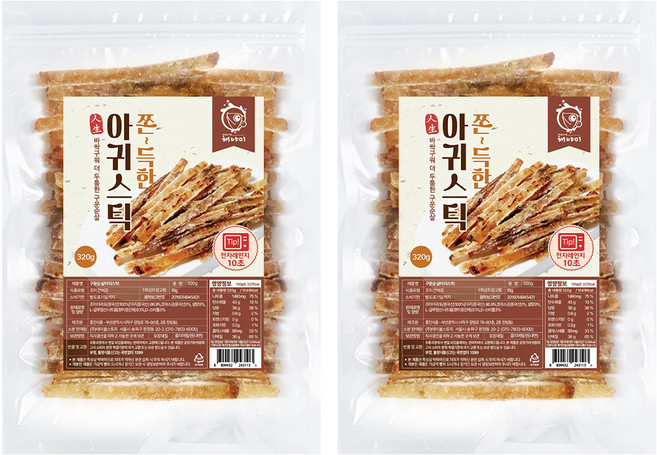 해야미 쫀득한 구운 순살 아귀스틱, 320g, 2개