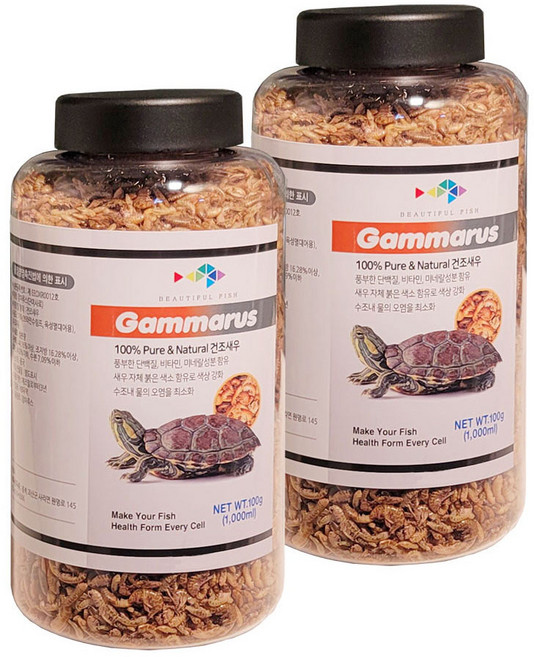 레인보우 감마루스 거북이 사료, 1L, 2개