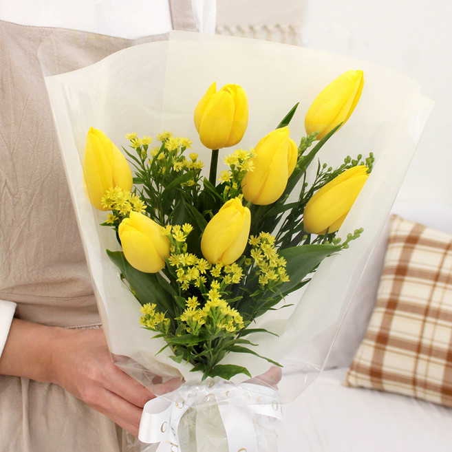 코코도르팜 생화 튤립 꽃다발 7송이, 옐로우