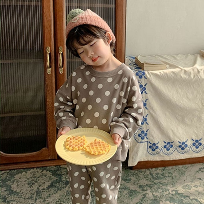 새봄키즈 아동용 도트 상하복 세트