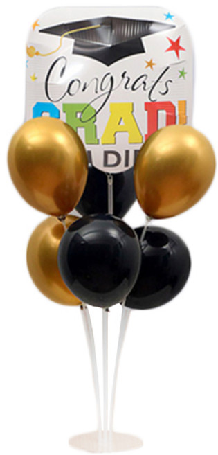 원형 풍선 2종 x 3p + 졸업 사각 풍선 + 풍선꽂이 세트, 골드, 블랙(원형 풍선), 화이트(졸업 풍선), 2세트