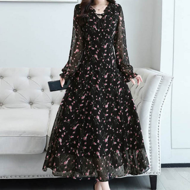 아뗄릭 핑크꽃잎 쉬폰 시스루 롱 원피스 00544 빅사이즈 포함