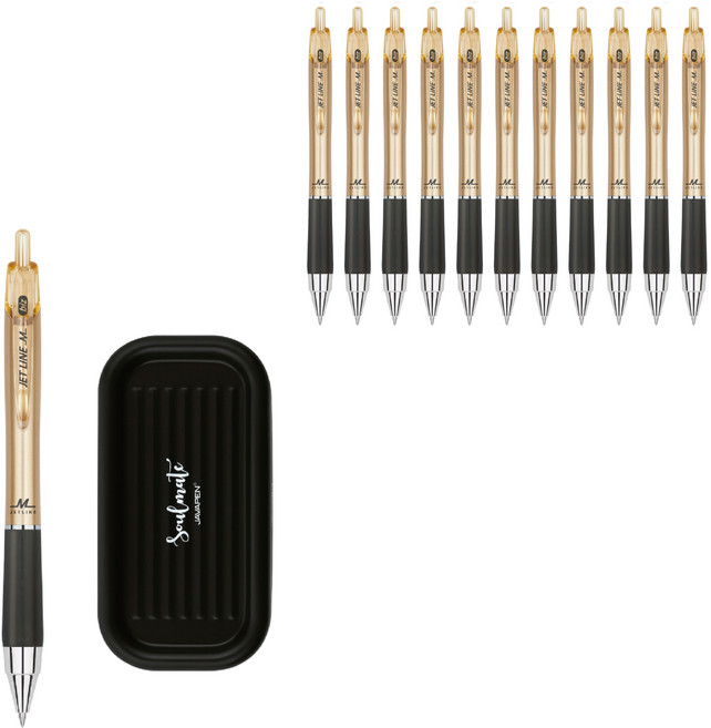 자바펜 제트라인M biz 볼펜 1.0mm 12p + 펜트레이 세트, 골드(볼펜), 랜덤발송(펜트레이), 1세트