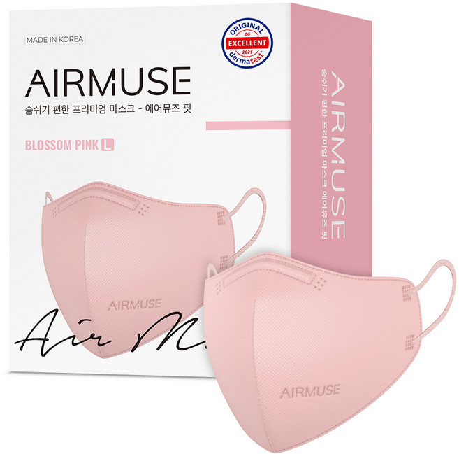 에어뮤즈 핏 2D 새부리형 마스크 성인용 대형, 25개입, 1개, 블라썸핑크