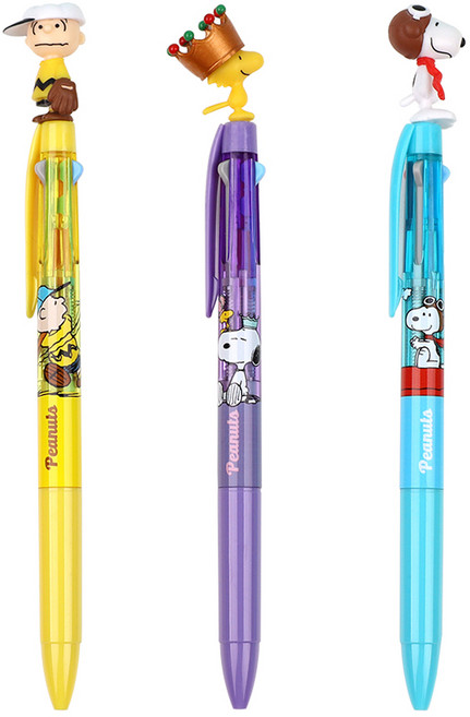 피너츠 스누피 마스코트 3색 볼펜 3종 세트 C타입 0.5mm, 플라잉 스누피, 글러브 찰리, 우드스탁, 1세트