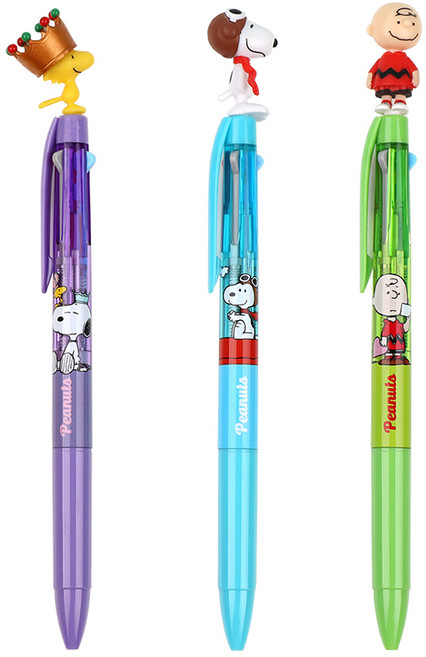 피너츠 스누피 마스코트 3색 볼펜 3종 세트 B타입 0.5mm, 플라잉 스누피, 찰리, 우드스탁, 1세트