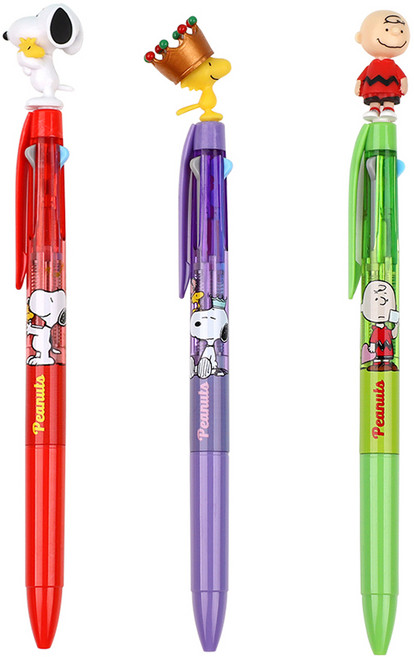 에이치엠플러스 피너츠 스누피 마스코트 3색 볼펜 3종 세트 D타입 0.5mm, 스누피, 찰리, 우드스탁, 1세트