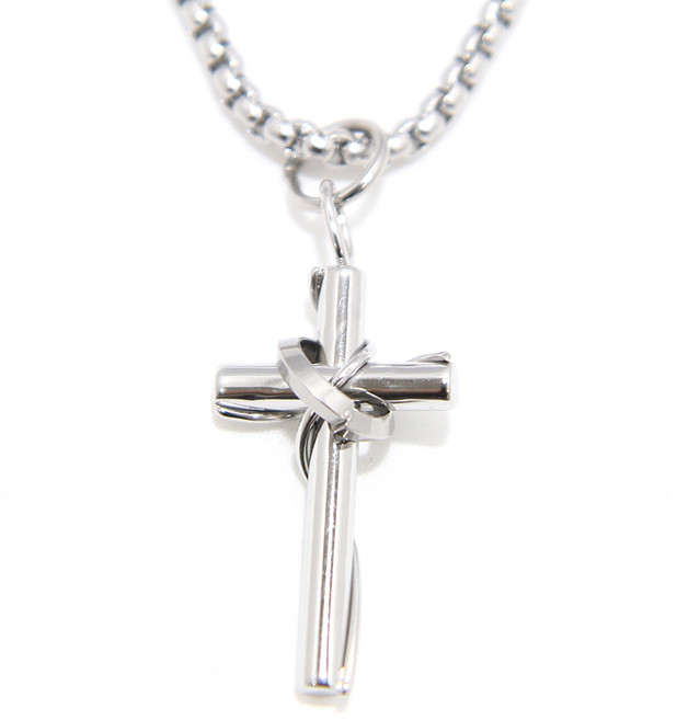 인디라벨 써지컬스틸 미니링 십자가 목걸이