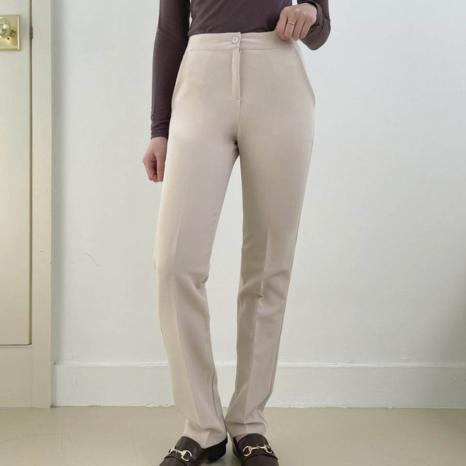 플랜데이 여성용 데코 10부 스판 슬림 일자 슬랙스