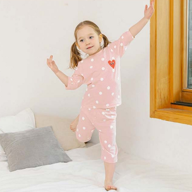 메이키즈 여아용 하트포인트 7부 쟈가드 상하 내복