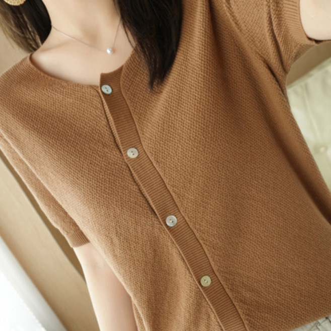 솔레일 여성용 언발 라운드넥 반팔 니트 가디건