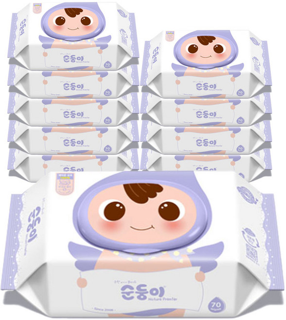 순둥이 네이처 프리미어 유아물티슈 캡형, 75g, 70매, 10세트