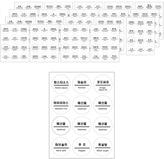 양념 스티커 투명 원형 120종 x 2p + 홀더 세트, 1세트