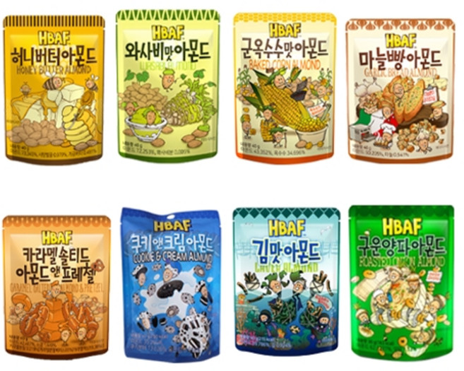 바프 아몬드 허니버터 40g + 와사비 40g + 군옥수수 40g + 마늘빵 40g + 김맛 40g + 쿠키앤크림 40g + 카라멜솔티드 40g + 구운양파맛 40g 세트, 320g, 1세트