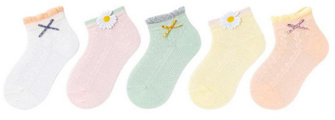 뿜뿜삭스 여아용 도트 리본 플라워 메쉬 중목 양말 5종 세트 B19