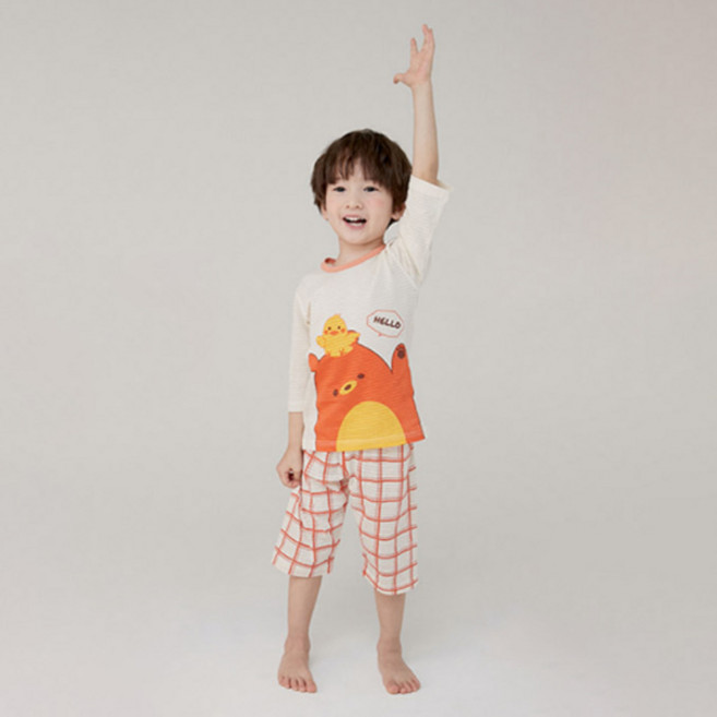 올로미미 아동용 헬로 베어 자가드 7부 상하 실내복 세트