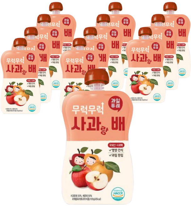 이유케어스 유아용 무럭무럭 과일 퓨레, 사과 + 배 혼합맛, 12개, 100g