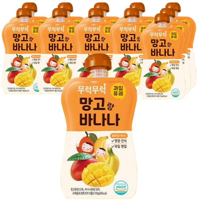 이유케어스 유아용 무럭무럭 과일 퓨레, 망고 + 바나나 혼합맛, 12개, 100g