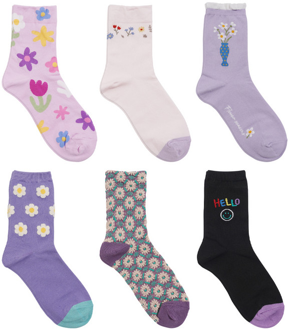 삭피엔스 여성용 컬러 패션 양말 6켤레 세트