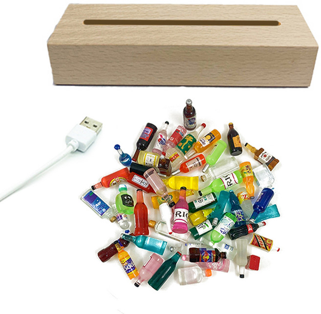 더깔끔 DIY USB 무드등 키트 사각형 + 미니어처 소품 30p, 노랑(USB 무드등), 랜덤발송(미니어처)