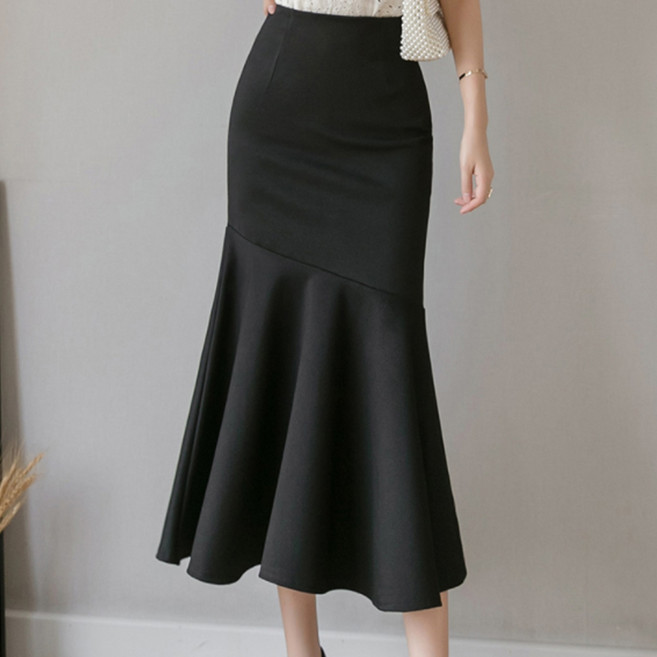 ViVEMO 魚尾線條基本款中長裙 00828