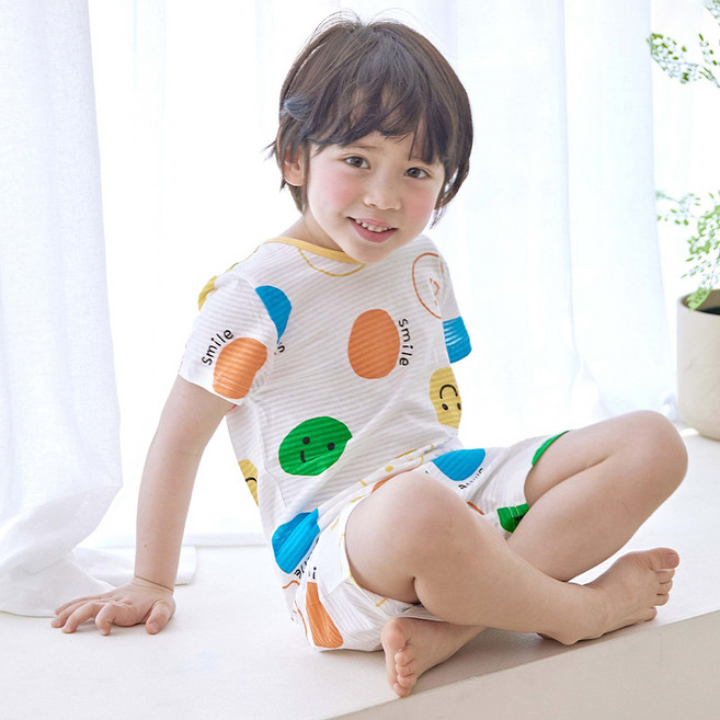 Maykids 童款微笑圓點印花五分袖家居服套裝