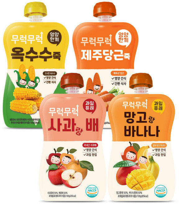 2ucareS 孩童粥蔬果泥 4種組, 玉米口味+紅蘿蔔口味+蘋果水梨口味+芒果香蕉口味, 1套