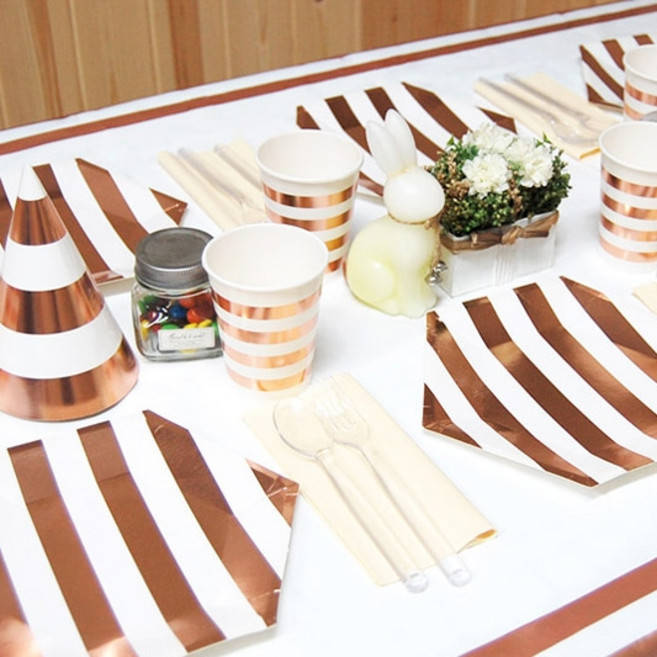 파티쇼 홈파티 테이블 스트라이프 크리스탈스푼포크 클리어 6인 세트, 메탈릭로즈골드, 1세트