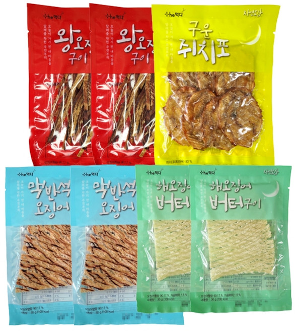 Themukda 自然五感烤魷魚奶油 2入+麥飯石魷魚 2入+烤魷魚王 2入+烤魷魚片 1入組, 295g, 1組