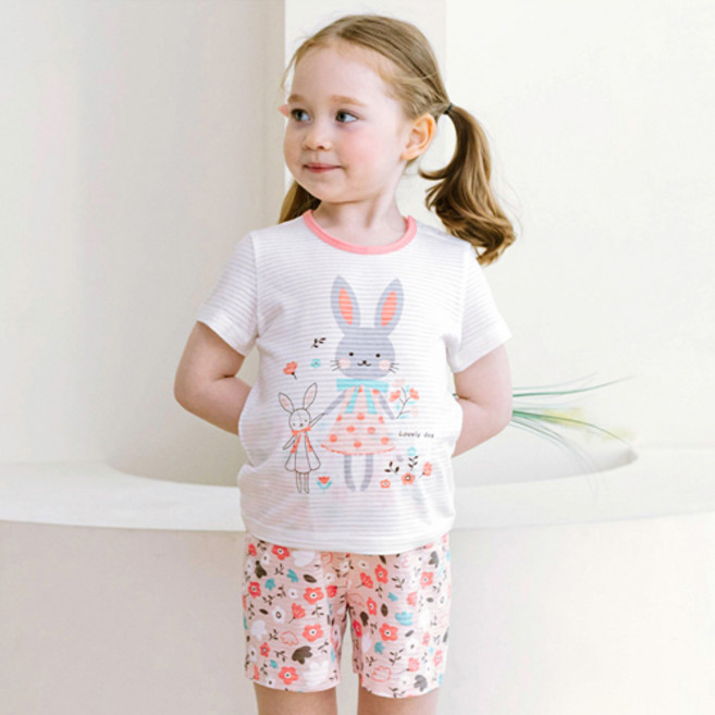 메이키즈 여아용 통기성 플라워레빗 5부 쟈가드 내의