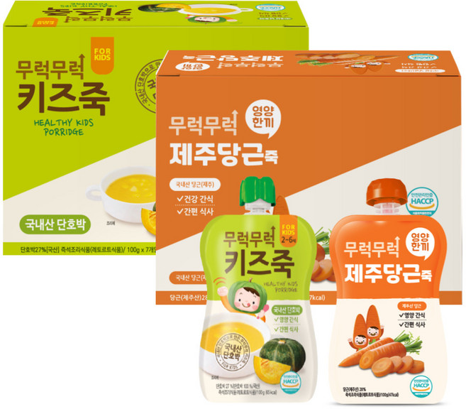 이유케어스 무럭무럭 키즈죽 단호박 100g x 7p + 제주당근 100g x 7p, 단호박, 제주당근, 1세트