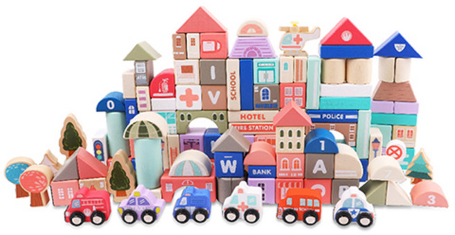 베이블퓨어리 프리미엄 유아 원목블럭 115p + 에코파우치 + 가이드북, 혼합색상, 1세트