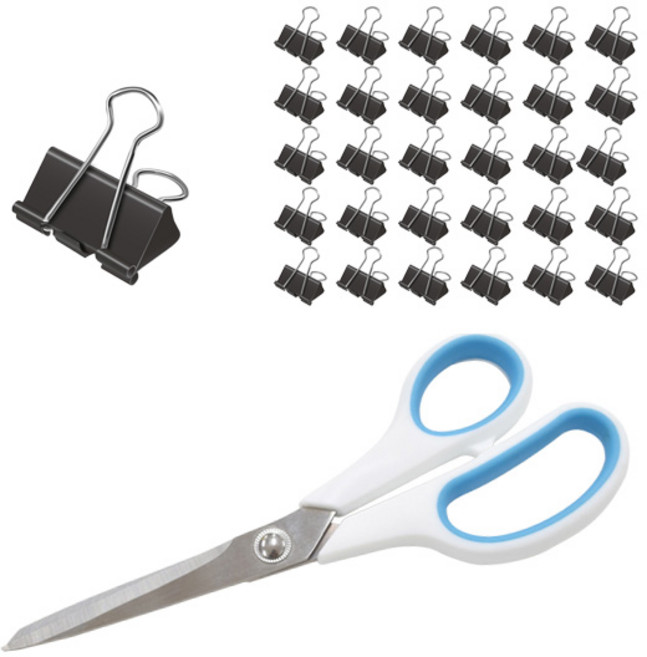 화신 더블클립 블랙 중 50p + 사무용 투톤 가위 대, 1세트