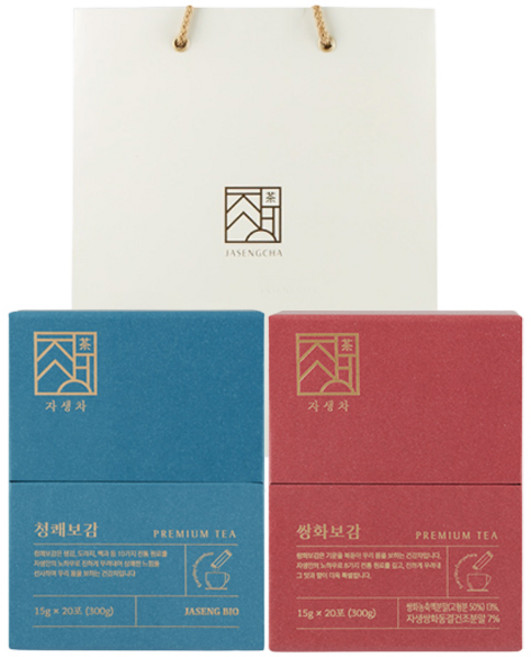 자생바이오 자생차 쌍화보감 15g x 20p + 청쾌보감 15g x 20p + 쇼핑백 세트, 1세트, 300g, 1개