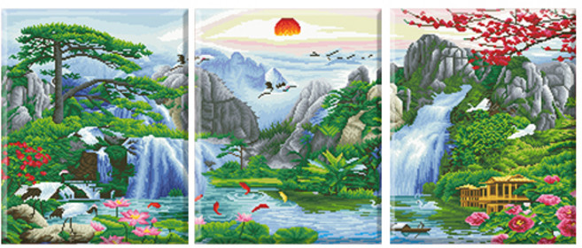 디클레어 3D DIY 보석십자수 캔버스형 3단세트 40X50cmX3, 무릉도원, 1세트