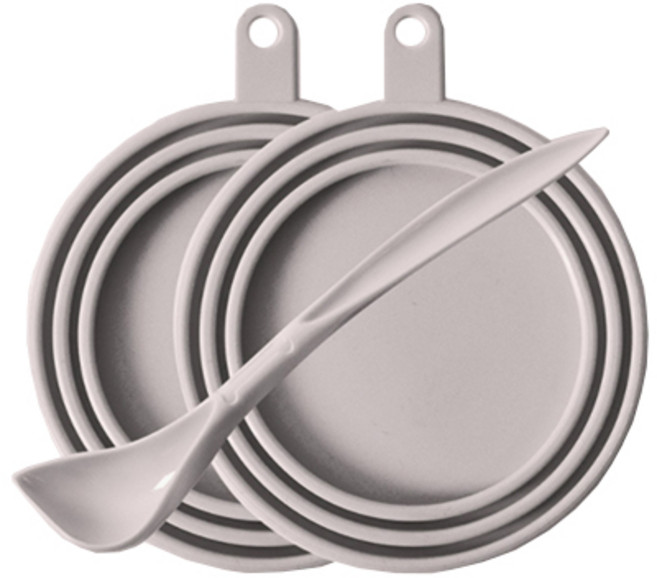 요기쏘 강아지 고양이 실리콘 캔커버 2p + 스푼, 그레이, 1세트